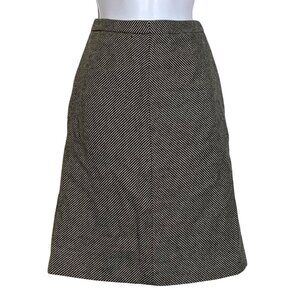 J. Crew Black/White Herringbone Wool Blend A-Line Pencil Skirt Lined Womens SZ 6